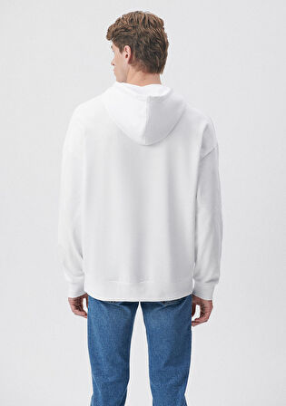 Mavi Kapüşonlu Beyaz Basic Sweatshirt 0610062-620