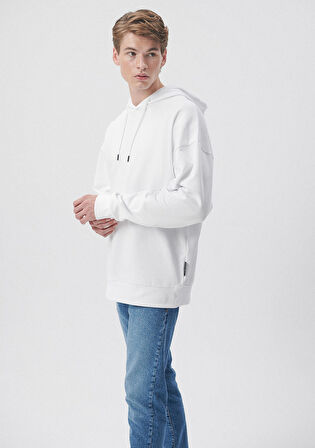 Mavi Kapüşonlu Beyaz Basic Sweatshirt 0610062-620