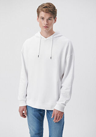 Mavi Kapüşonlu Beyaz Basic Sweatshirt 0610062-620