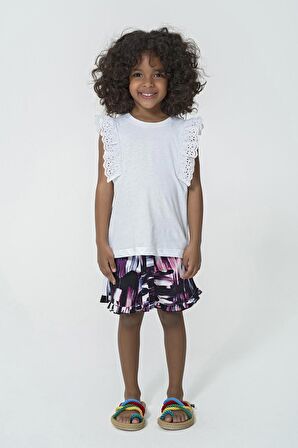 Omuz Dantelli Mor Beyaz Bluz Şort Takım