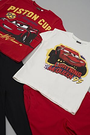 4'lü McQueen Baskılı Tshirt Şort Pantolon Kırmızı Takım