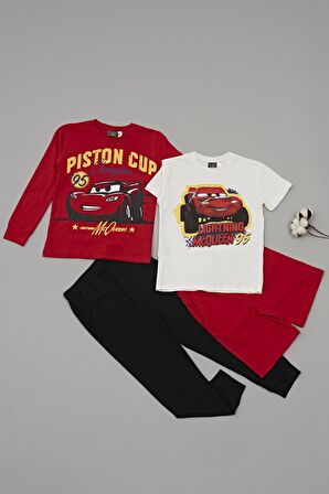4'lü McQueen Baskılı Tshirt Şort Pantolon Kırmızı Takım