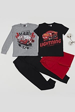 4'lü McQueen Baskılı Tshirt Şort Pantolon Siyah Takım
