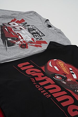 4'lü McQueen Baskılı Tshirt Şort Pantolon Siyah Takım