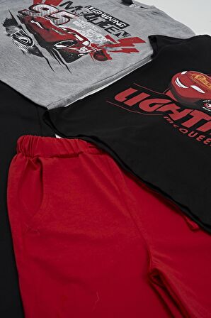 4'lü McQueen Baskılı Tshirt Şort Pantolon Siyah Takım