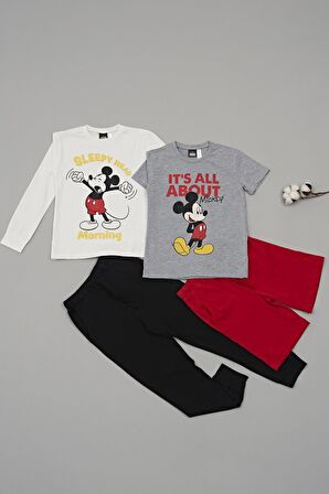 4'lü Mickey Mouse Baskılı Tshirt Şort Pantolon Takım