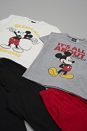 4'lü Mickey Mouse Baskılı Tshirt Şort Pantolon Takım