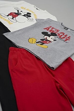 4'lü Mickey Mouse Baskılı Tshirt Şort Pantolon Takım