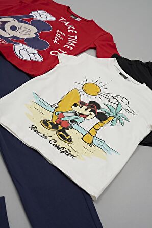 4'lü Mickey Mouse Baskılı Tshirt Şort Pantolon Takım