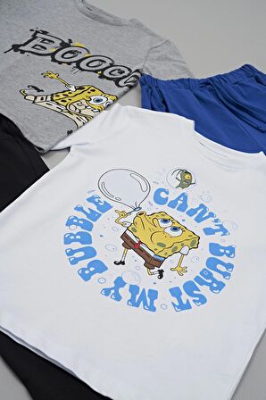 4'lü Sünger Bob Baskılı Tshirt Şort Pantolon Takım