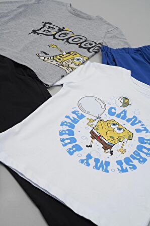 4'lü Sünger Bob Baskılı Tshirt Şort Pantolon Takım