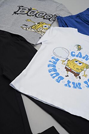 4'lü Sünger Bob Baskılı Tshirt Şort Pantolon Takım