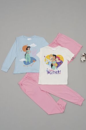 4'lü Disney Princess Baskılı Tshirt Şort Pantolon Takım