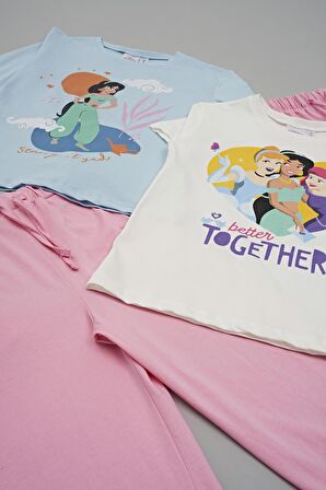 4'lü Disney Princess Baskılı Tshirt Şort Pantolon Takım