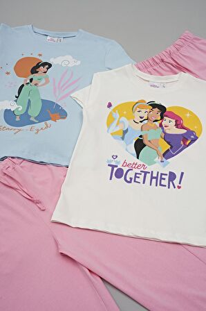 4'lü Disney Princess Baskılı Tshirt Şort Pantolon Takım