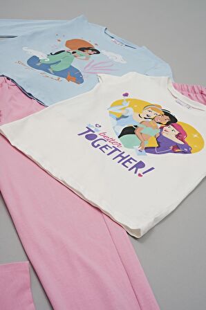 4'lü Disney Princess Baskılı Tshirt Şort Pantolon Takım