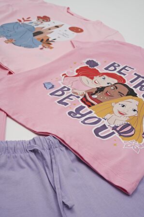 4'lü Disney Princess Baskılı Tshirt Şort Pantolon Takım