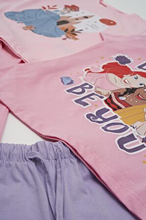 4'lü Disney Princess Baskılı Tshirt Şort Pantolon Takım