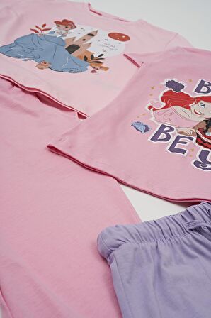 4'lü Disney Princess Baskılı Tshirt Şort Pantolon Takım