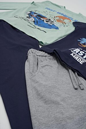 4'lü Hot Wheels Baskılı Tshirt Şort Pantolon Takım