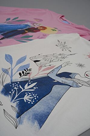 4'lü Frozen Baskılı Pudra Tshirt Şort Pantolon Takım