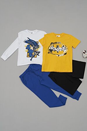 4'lü Batman Baskılı Siyah Tshirt Şort Pantolon Takım