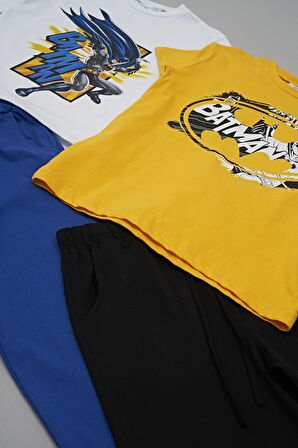4'lü Batman Baskılı Siyah Tshirt Şort Pantolon Takım