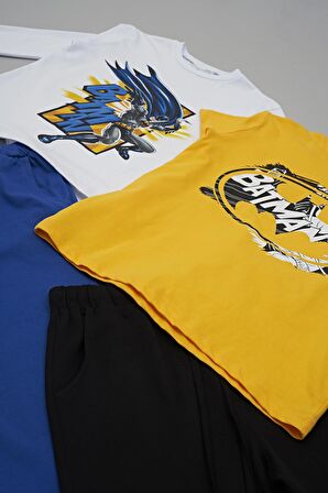 4'lü Batman Baskılı Siyah Tshirt Şort Pantolon Takım