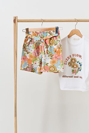 3'lü Çicekli Elbise Yeşil Takım