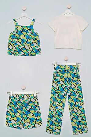 4'lü Tshirt Bluz Pantolon Şort Yeşil Takım