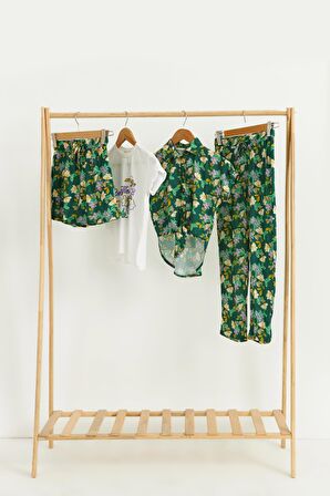 4'lü Tshirt Gömlek Pantolon Şort Yeşil Takım