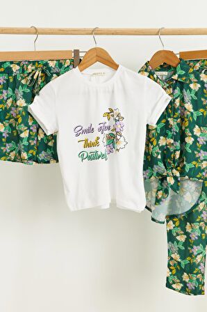 4'lü Tshirt Gömlek Pantolon Şort Yeşil Takım