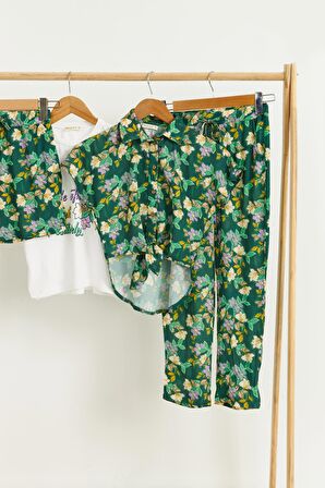 4'lü Tshirt Gömlek Pantolon Şort Yeşil Takım