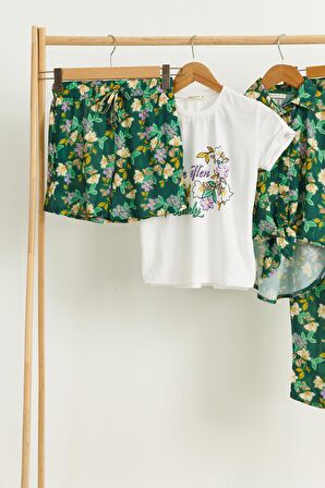 4'lü Tshirt Gömlek Pantolon Şort Yeşil Takım