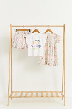 3'lü Tshirt Elbise Şort Sarı Takım