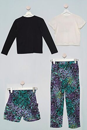 4'lü Batik Tshirt Pantolon Şort Siyah Takım