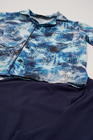 3'lü Ara Biyeli Tshirt Pantolon Saks Pijama Takımı