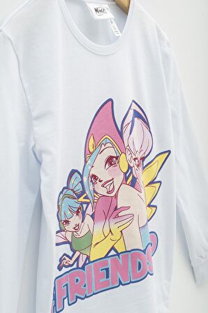 4'lü Winx Baskılı Tshirt Şort Pantolon Beyaz Takım 
