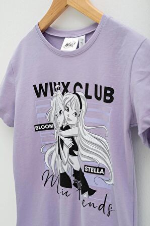 4'lü Winx Baskılı Tshirt Şort Pantolon Lila Takım 