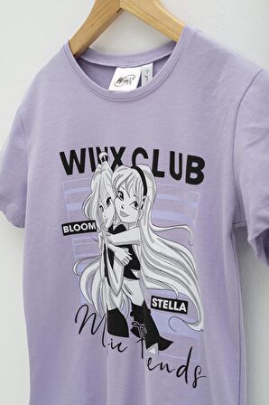4'lü Winx Baskılı Tshirt Şort Pantolon Lila Takım 