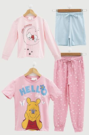 4'lü Winnie The Pooh Baskılı Tshirt Şort Pantolon Takım