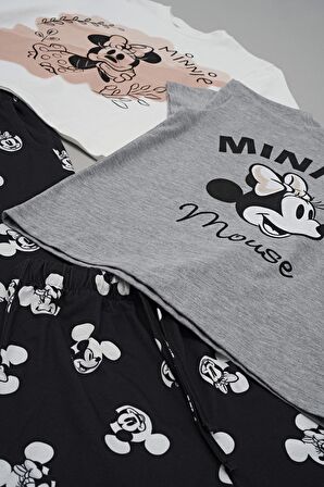 4'lü Minnie Mouse Baskılı Tshirt Şort Pantolon Takım 