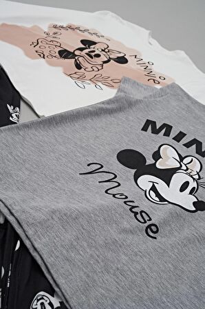 4'lü Minnie Mouse Baskılı Tshirt Şort Pantolon Takım 