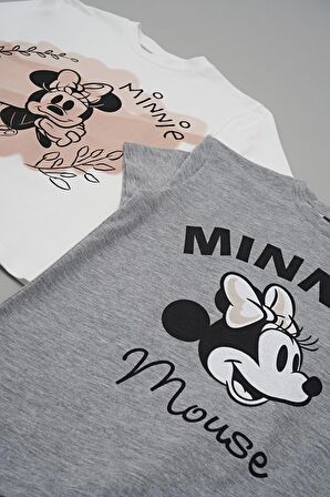 4'lü Minnie Mouse Baskılı Tshirt Şort Pantolon Takım 