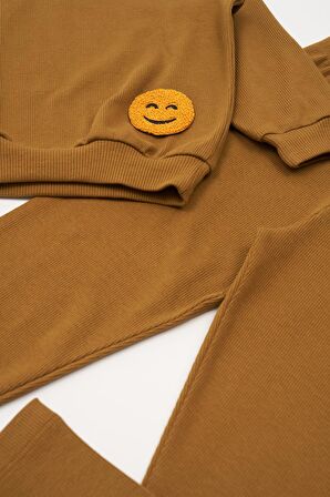 Emoji Nakışlı Taytlı Hardal Alt Üst Takım