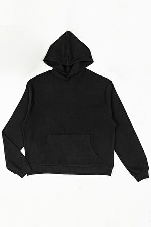 Oversize Kanguru Cepli Siyah Sweatshirt