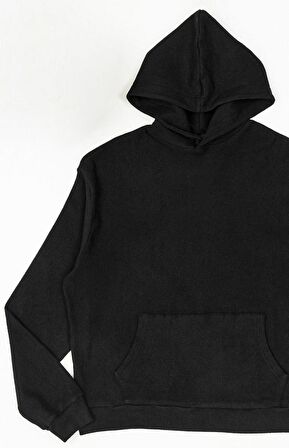 Oversize Kanguru Cepli Siyah Sweatshirt