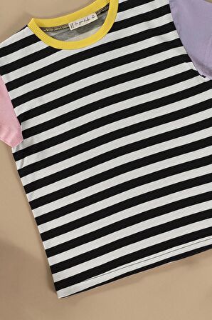 Çizgili Garni Detaylı Pembe Alt Üst Takım