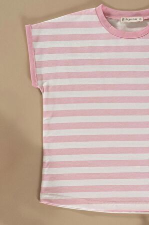 Çizgili Yarasa Kol Pembe Alt Üst Takım