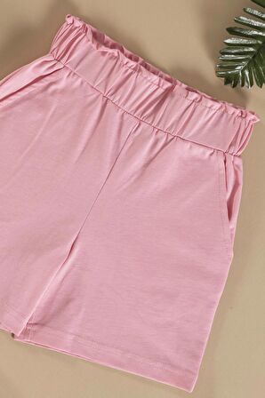 Çizgili Tshirt Şort Pembe Takım